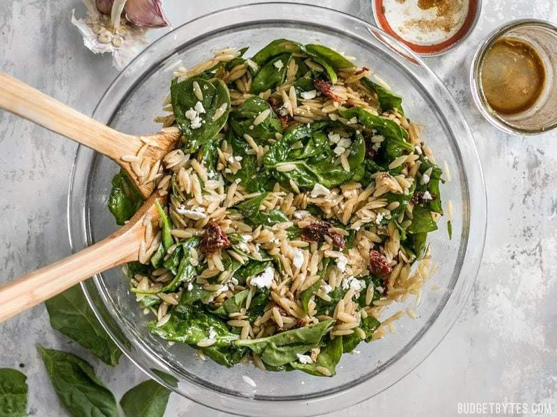 Mediterranean Spinach Orzo Salad with Balsamic Vinaigrette