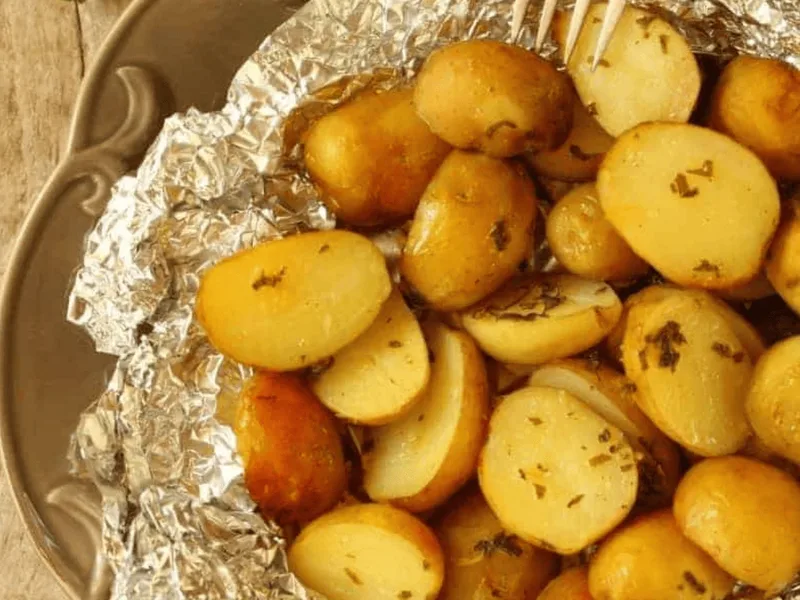 Air Fryer Foil Packet Potatoes with Onions and Garlic