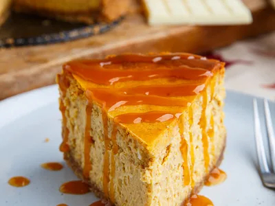 White Chocolate Pumpkin Spice Cheesecake with Gingersnap Crust