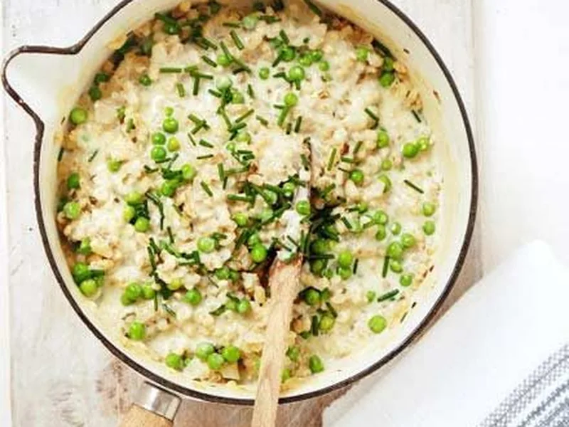Creamy Pea and Chive Barley Risotto
