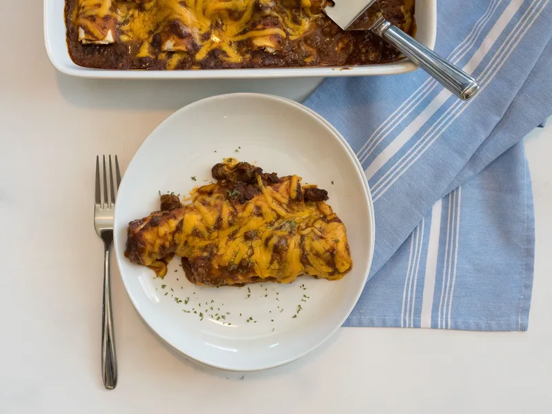 Cheesy Hot Dog Casserole with Chili and Tortillas