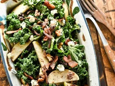 Warm Bacon Blue Cheese Kale Salad with Honey Balsamic