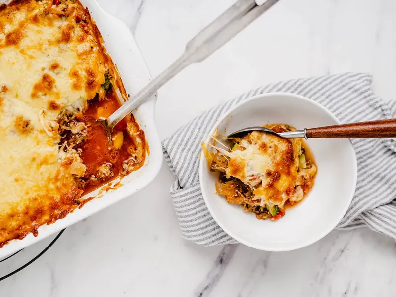 Baked Spaghetti Squash Casserole with Ground Beef and Cheese