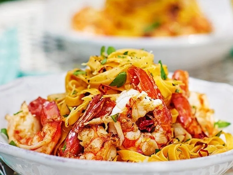 Pan-Seared King Prawns With Lemon Tagliatelle