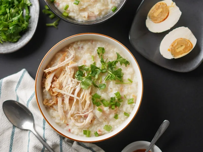 Vietnamese Chicken Rice Porridge with Ginger and Fish Sauce