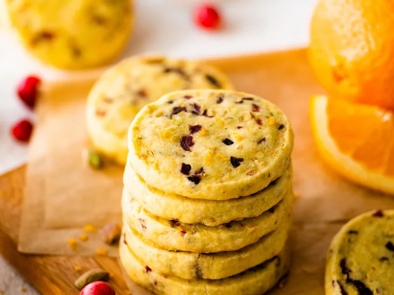 Cranberry Orange Pistachio Shortbread Cookies