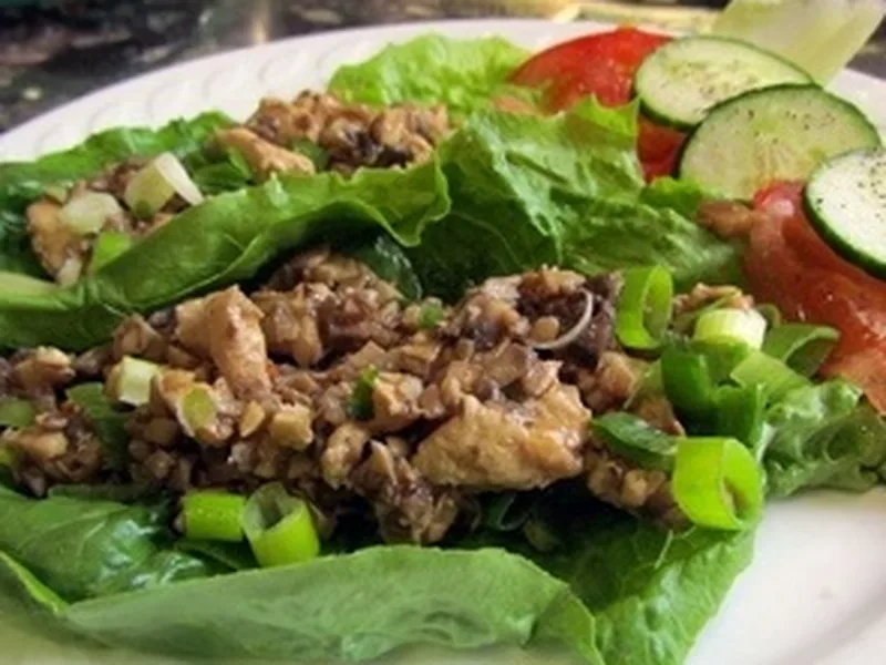 Asian Mushroom Lettuce Wraps with Ginger Chicken