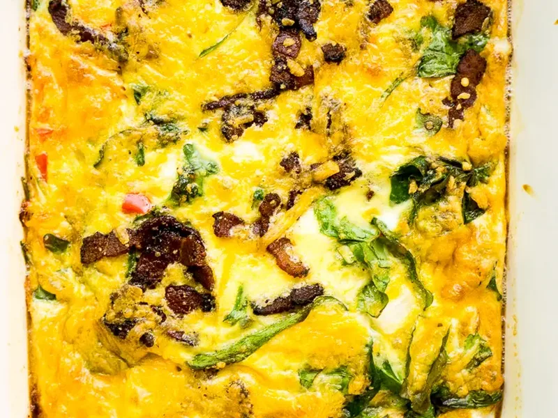 Keto Bacon Denver Baked Omelet with Sharp Cheddar