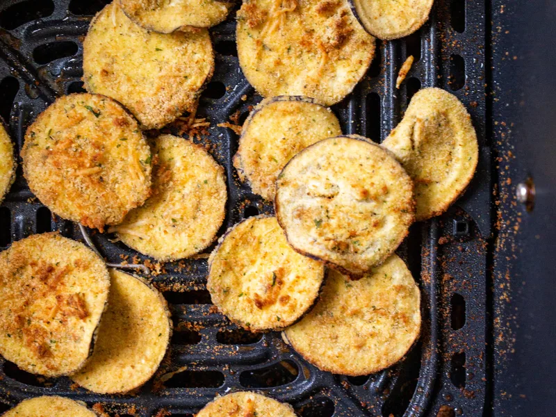 Air Fryer Eggplant Chips with Parmesan Breadcrumb Coating