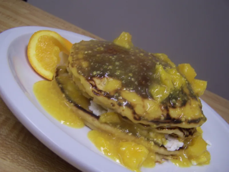 Whole Wheat Orange Pancakes with Homemade Orange Sauce