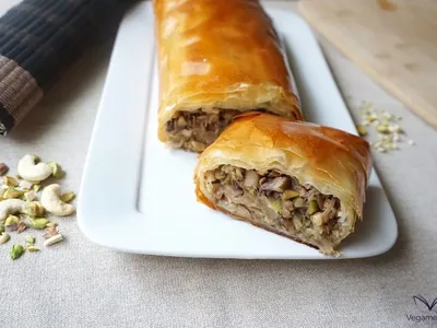 Vegan Mushroom and Nut Phyllo Strudel