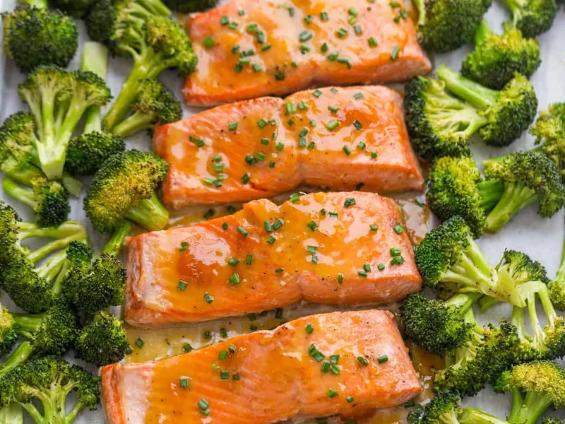Apricot Dijon Glazed Salmon with Roasted Broccoli Sheet Pan