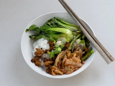 Crispy Tofu Bowl with Ssamjang and Pak Choi