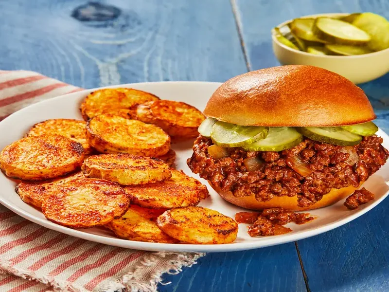 Ancho BBQ Sloppy Joes with Roasted Gold Potatoes