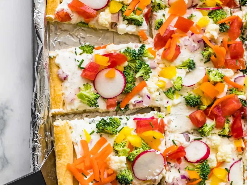 Crescent Roll Veggie Pizza with Cream Cheese Spread