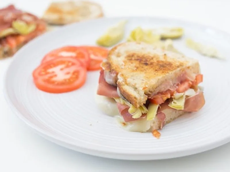Mediterranean Grilled Cheese with Prosciutto and Artichokes