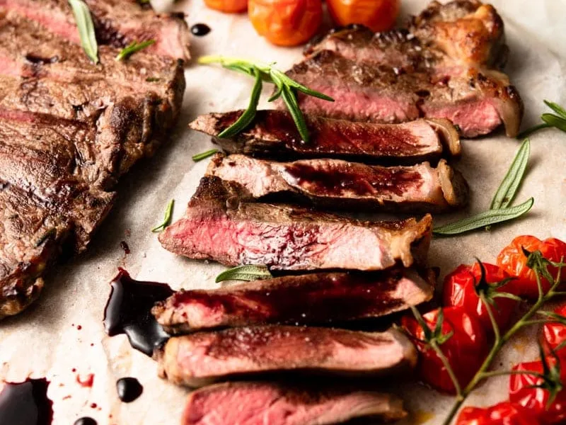 Pan-Seared New York Strip Steak with Red Wine Balsamic Reduction