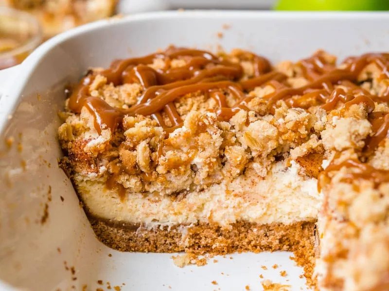 Caramel Apple Crumb Cheesecake Bars with Graham Crust