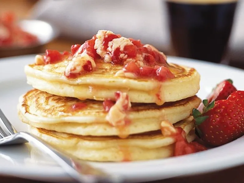 Fluffy Strawberry Pancakes with Honey Butter