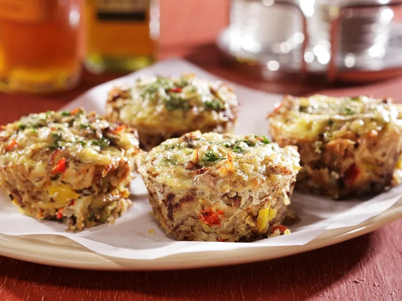Cheesy Idaho Potato Hashbrown Muffins with Peppers and Chives