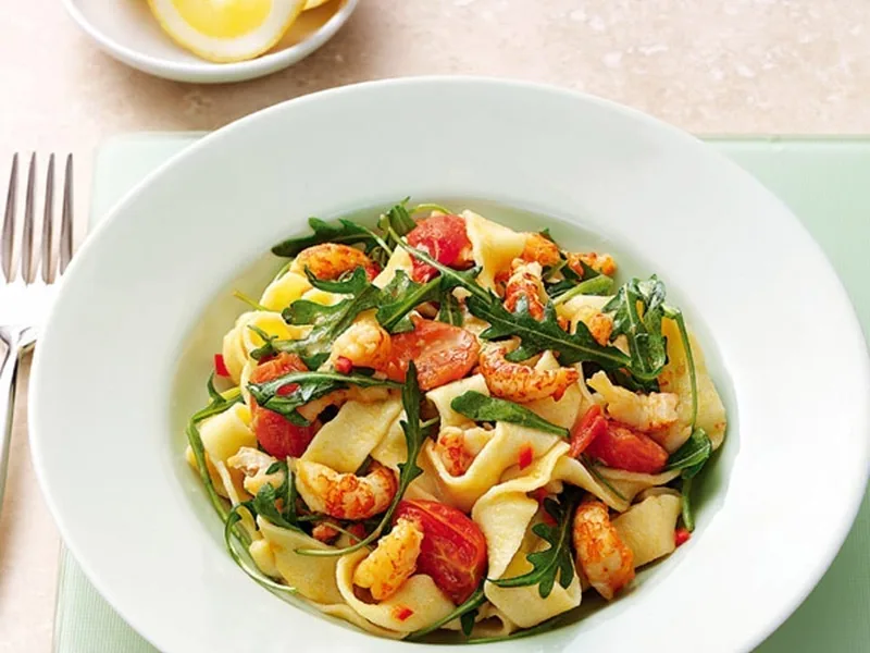 Saffron Crayfish Tagliatelle with Rocket