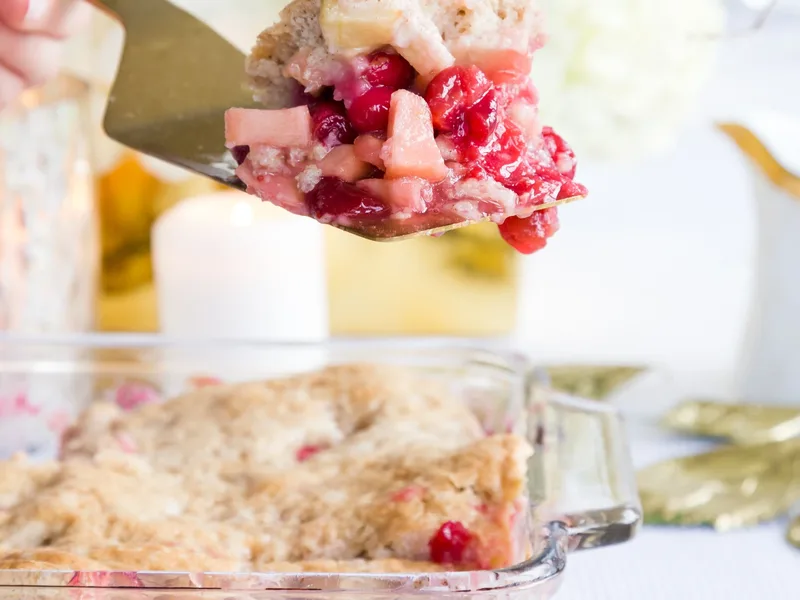 Apple Cranberry Baked Fruit Dessert with Tender Cake Topping