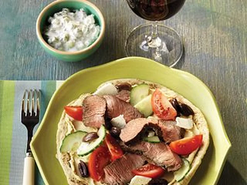Mediterranean Beef Pitas with Yogurt-Cucumber Sauce