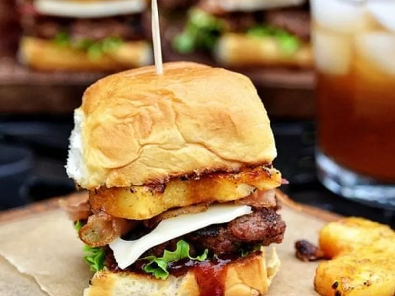 Grilled Hawaiian BBQ Beef Sliders with Pineapple and Swiss