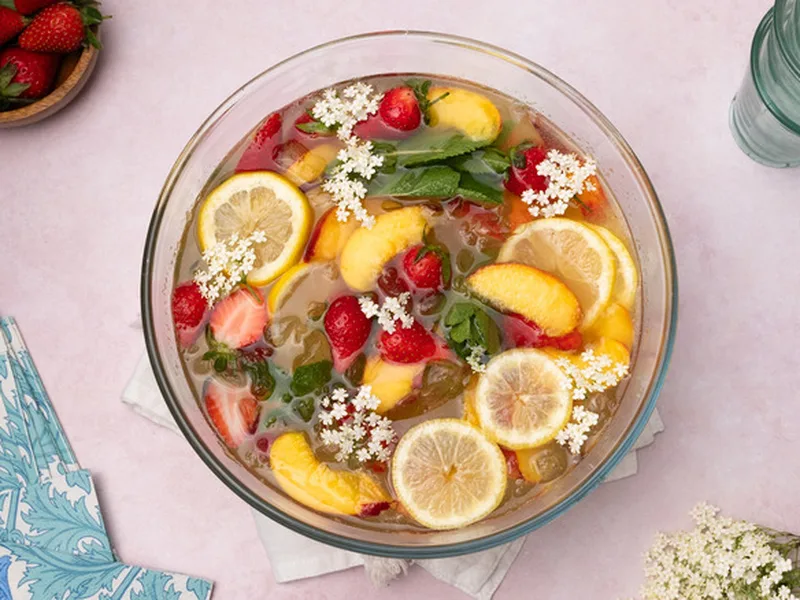 Elderflower Peach Summer Punch with Fresh Mint