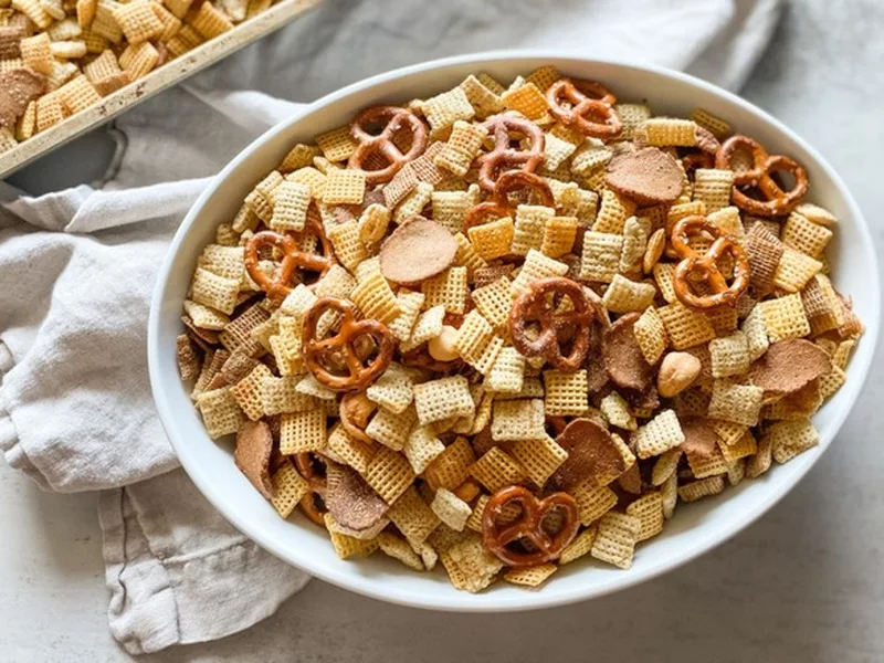 Classic Chex Party Mix with Garlic and Worcestershire