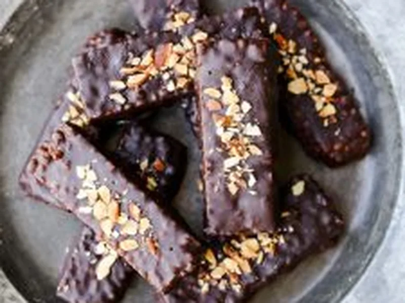 Chocolate Covered Almond Butter Puffed Millet Energy Bars