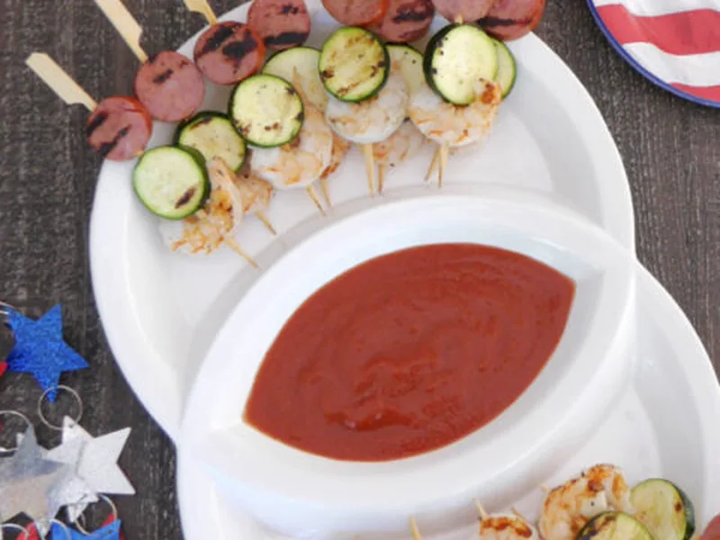 Grilled Sausage, Shrimp & Zucchini Skewers