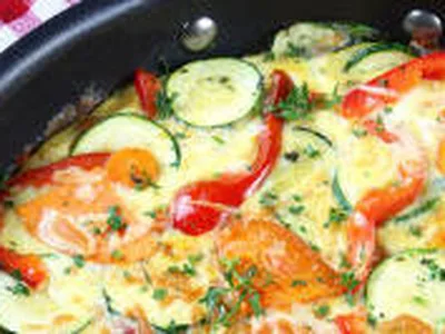 Zucchini Red Pepper Sweet Potato Frittata with Fresh Basil