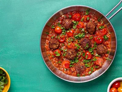 Calabrian Spiced Pork Meatballs in Rich Tomato Sauce