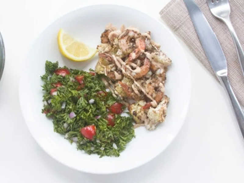 Roasted Za'atar Shrimp and Cauliflower with Spiced Yogurt