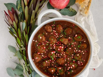 Mediterranean Lamb Meatballs with Pomegranate Tomato Sauce