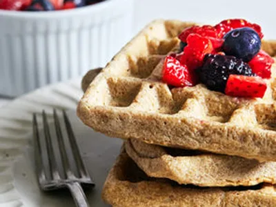 Cashew Oat Waffles with Mixed Berry Compote