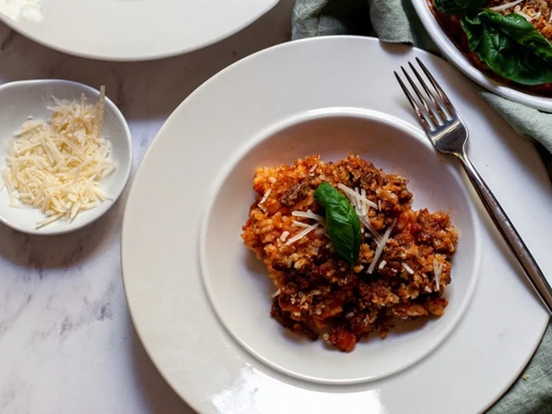 Baked Italian Rice Ball Casserole with Ground Beef