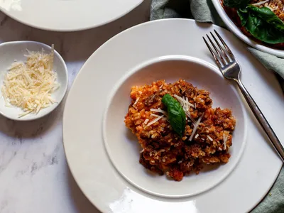 Baked Italian Rice Ball Casserole with Ground Beef
