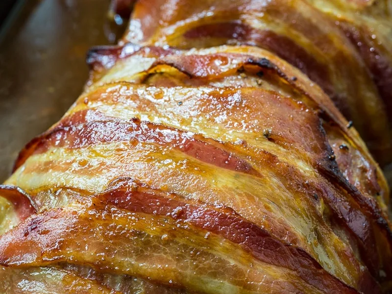 Bacon Wrapped Maple Glazed Pork Loin with Brown Sugar Rub