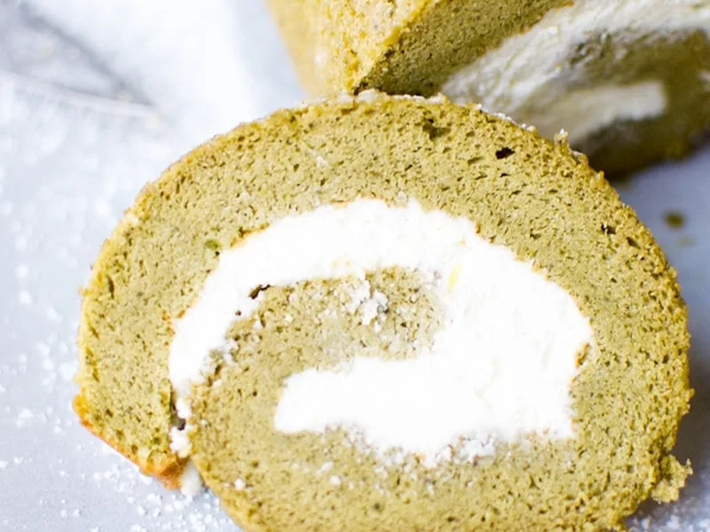 Matcha Swiss Roll with Lemon Mascarpone Whipped Cream