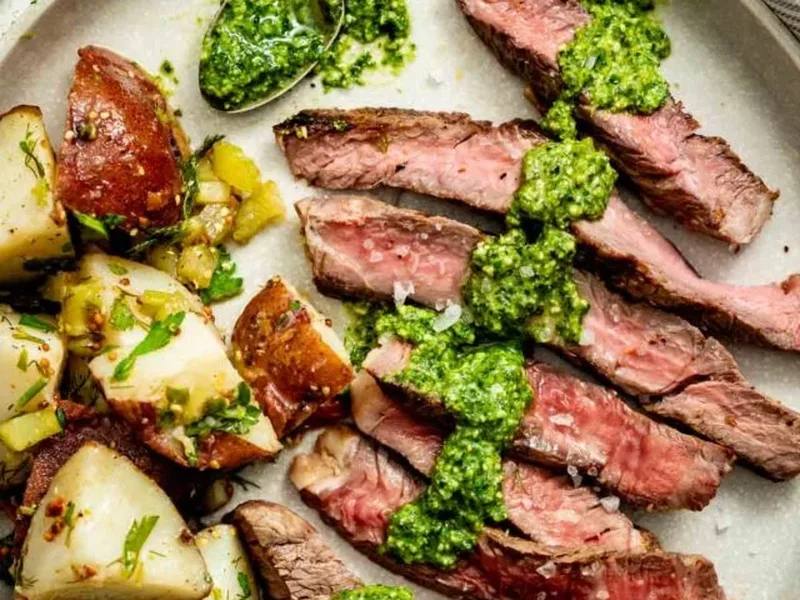 Grilled Ribeye Steaks with Garlic Kale Pesto and Lemon