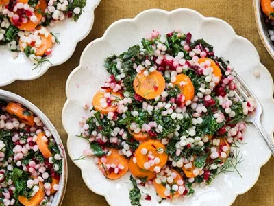 Warm Couscous Salad with Wilted Kale and Tart Cranberries
