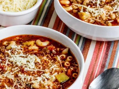 Spicy Italian Sausage, Zucchini, and Macaroni Soup
