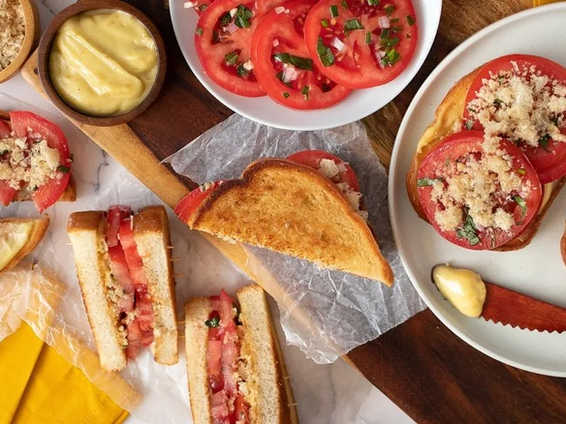 Southern Tomato Sandwich with Homemade Mayo and Pork Rinds