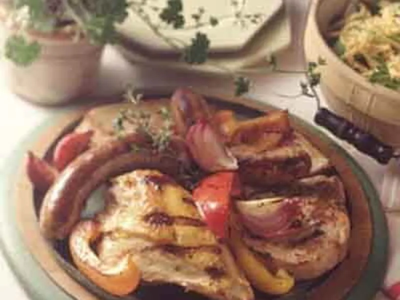 Grilled Chicken, Pork Chops & Sausage Platter