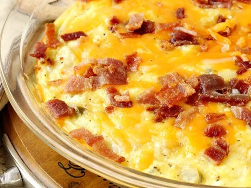 Baked Bacon Egg Skillet with Melted Cheese