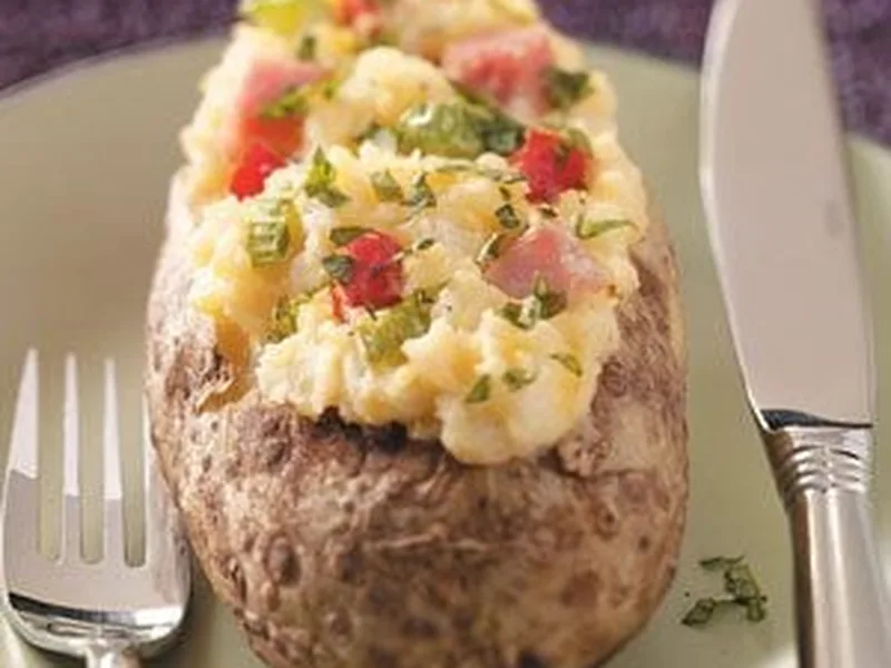 Ham and Cheese Stuffed Baked Potatoes with Vegetables