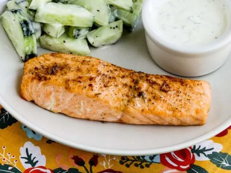 Air Fryer Salmon with Dijon Mustard-Herb Sauce