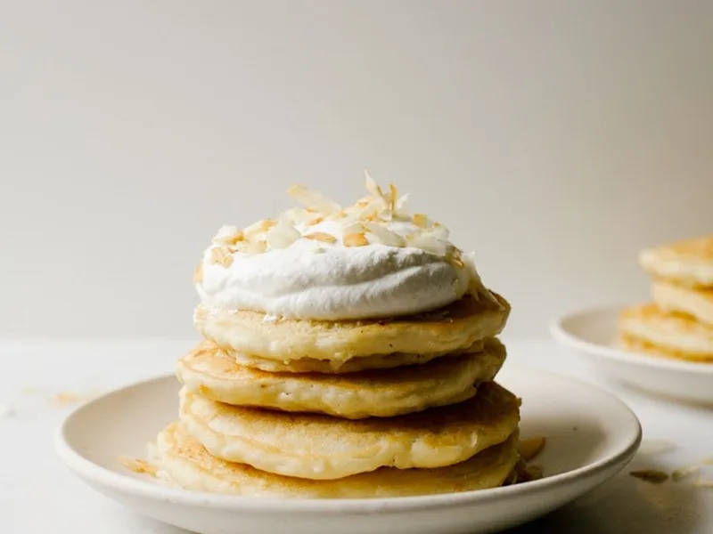 Fluffy Coconut White Chocolate Pancakes with Coconut Oil